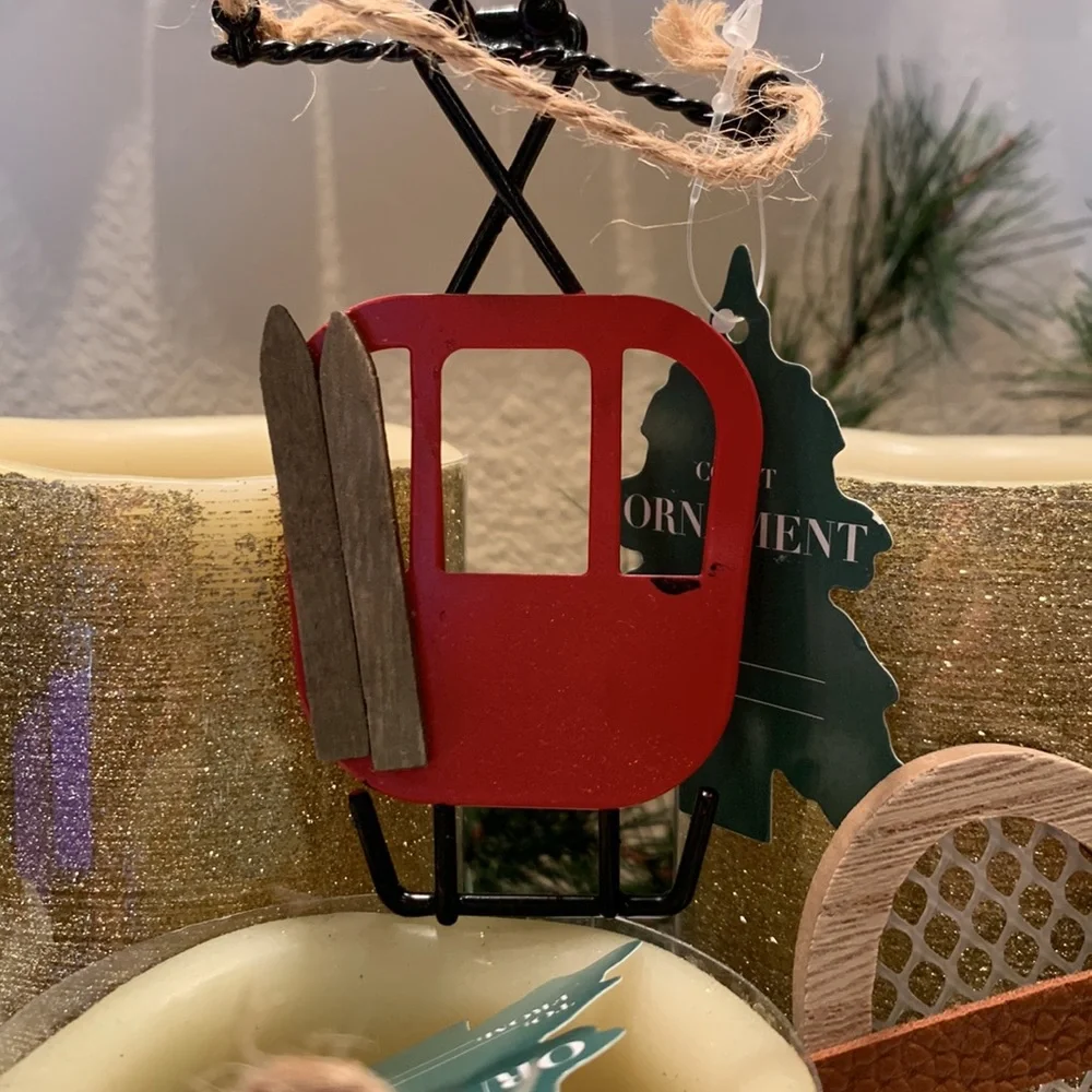 Target 6 ornaments rustic farmhouse ski lift mailbox sled santa letter bike snow